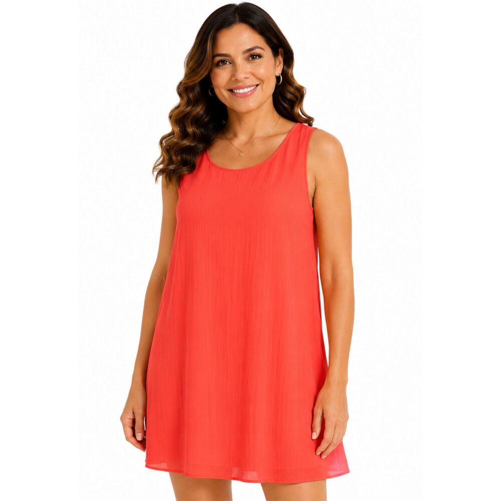 Tacera Bright Coral Sleeveless Shift Dress-Size 1X